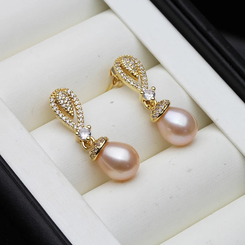 Dangling Natural Pearl Stud Earrings Boho Cultured Fresh water Pearl Earring