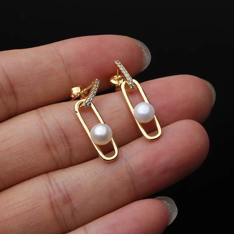 Vintage Stud Earrings With Pearls Women,Natural Fresh Water White Jewelry Pearl Earrings
