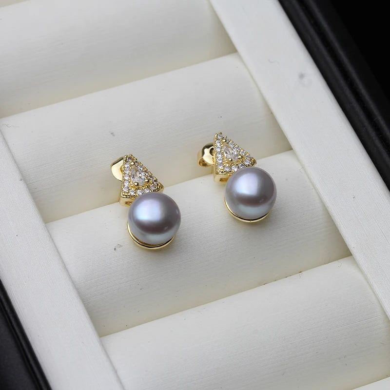 Real Freshwater Natural Pearl Earrings For Women,Beautiful Gold Plated Stud Earrings Pearl