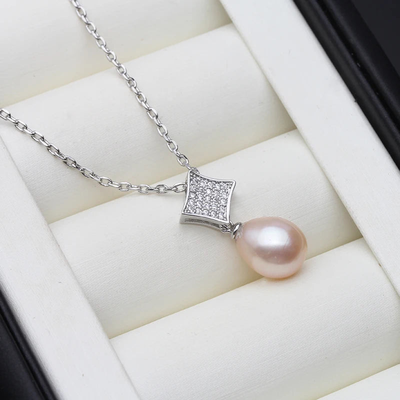 925 Sterling Silver Pearl Necklace For Women,Cultured Natural Fresh Water Pendant