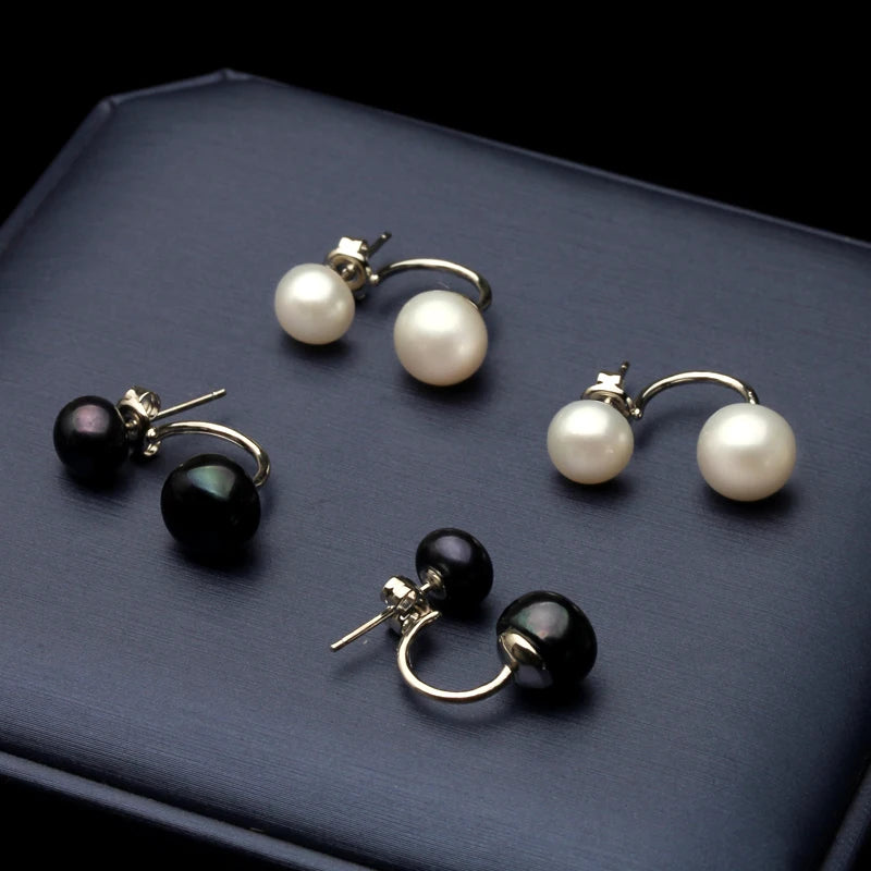 Natural Pearl Stud Earrings Jewelry S925 Sterling Silver Genuine