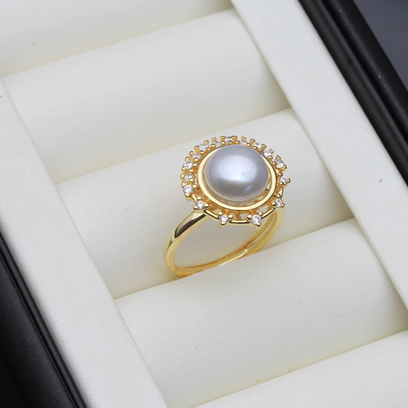 Genuine Natural Freshwater Pearl Rings,Gold Plated Cultured Pearl Woman Rings Adjustable