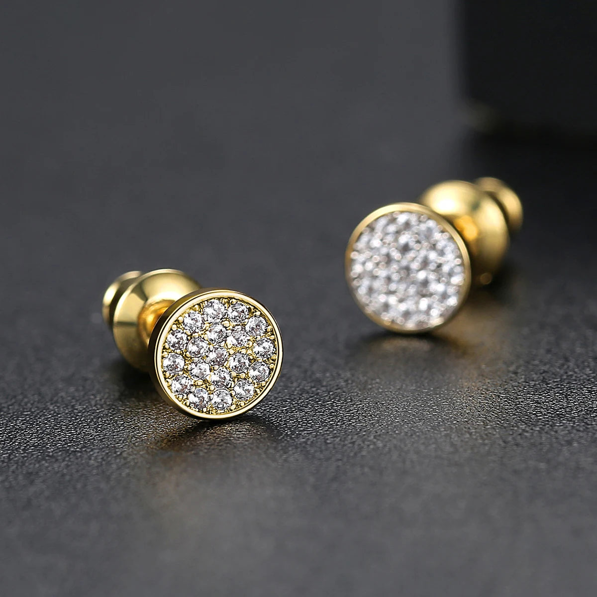 Elegant Small Hip Hop Round Stud Earrings Korean Style AAA Black/White Cubic Zircon Fashion Jewelry for Men/women