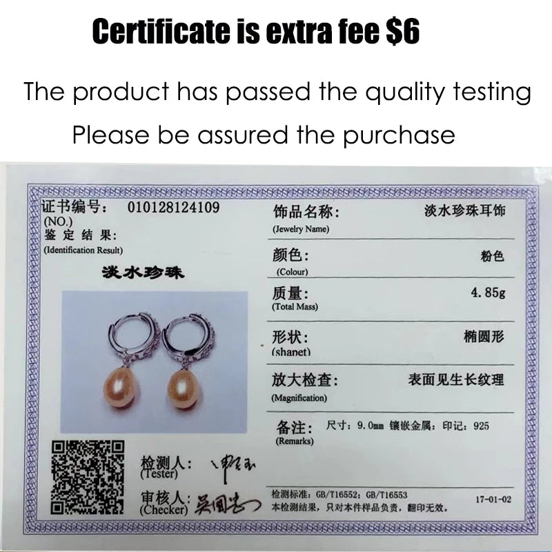 Genuine Silver 925 Pearl Earring Jewlery,White Bridal Natural Fresh water Earrings Woman Pearl