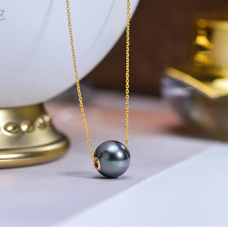 Real 18K Gold Seawater Tahitian Pearl Pendant For Women,Luxury Black Pearl Gold Pendant