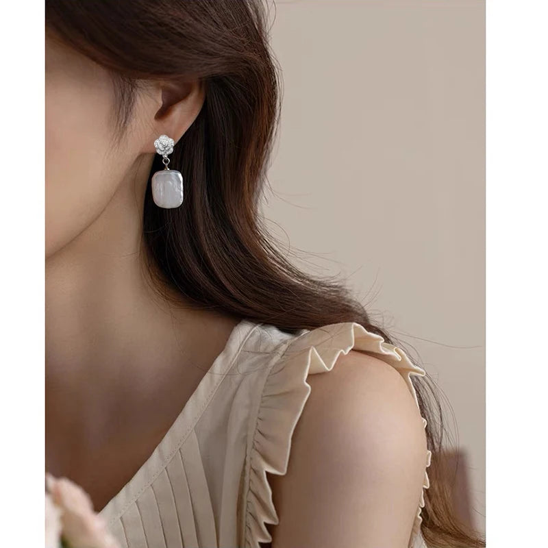 Real Beautiful Baroque Pearl Earrings 925 Silver Natural Pearl Drop Earring
