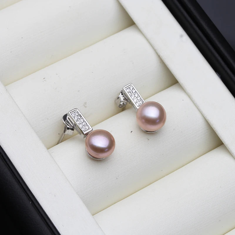 Natural Freshwater Pearl Stud Earrings For Women,Trendy Sterling Silver
