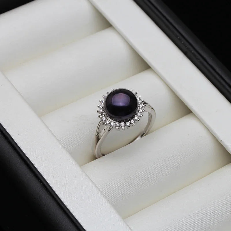 925 Sterling Silver Ring With PearlsResizable Real Natural Freshwater