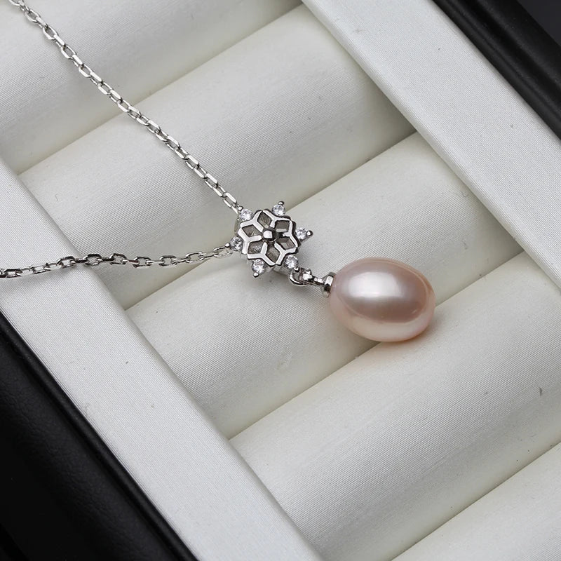 Real Freshwater Natural Pearl Pendant Snow 925 Sterling Silver Pendant Necklace Chain 45cm