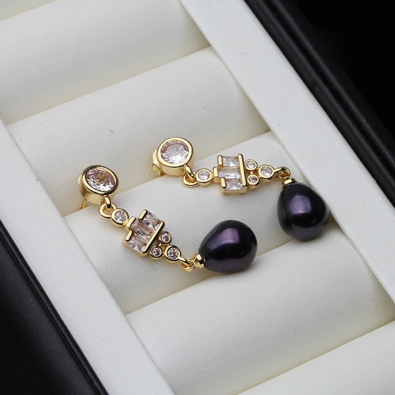 Real Natural Freshwater White Pearl Drop Earrings,Gold Plated Earrings with Natural Pearls