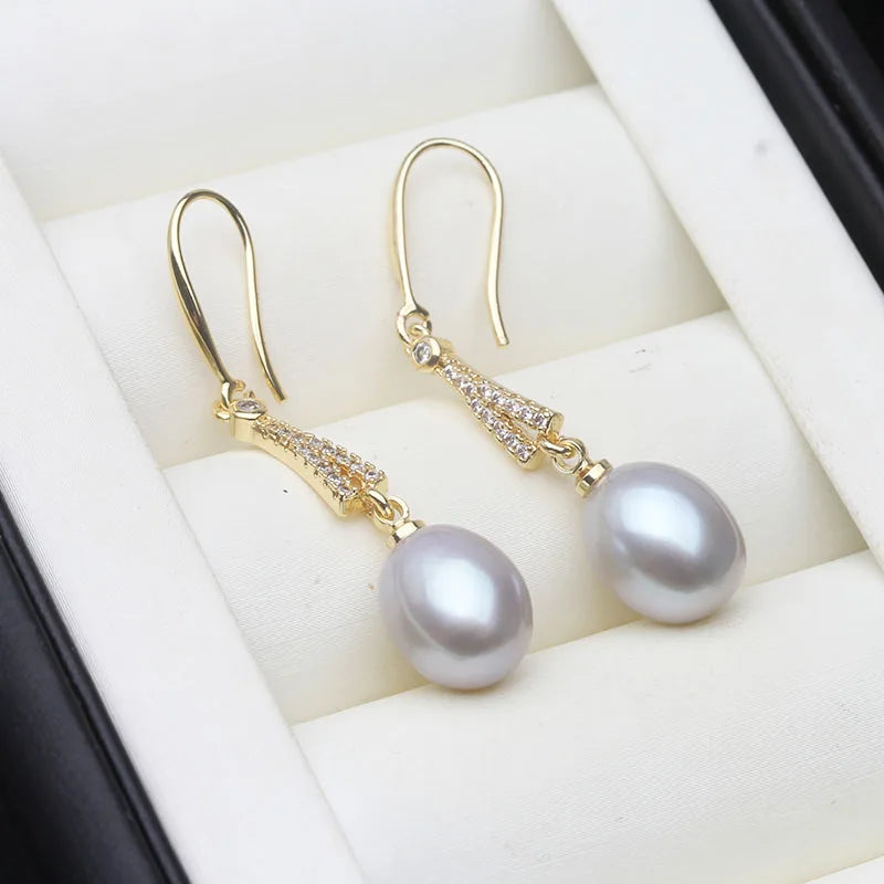 Beautiful Freshwater Black Pearl Earrings For Women,Gold Plated Pearl Stud Earring