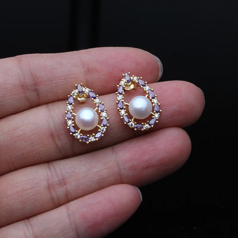Natural Freshwater Pearl Earrings Genuine Stud Earrings