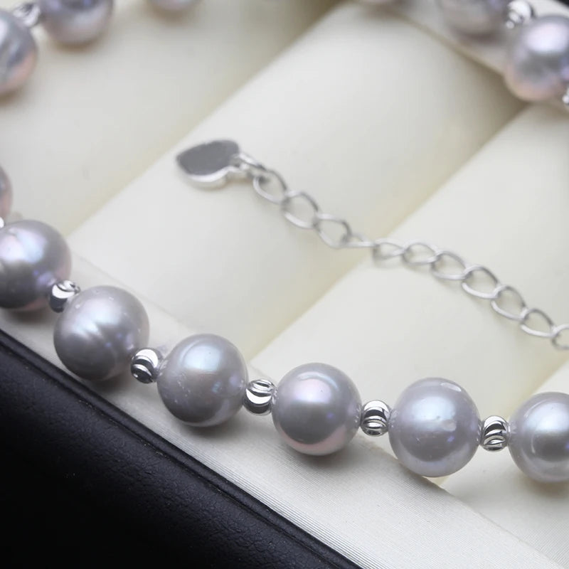 Real Grey Natural Freshwater Pearl Bracelets Ladies Woman,Cute Vintage Pearl Bracelet Child Wife Mother Birthday Gifts 18-21cm