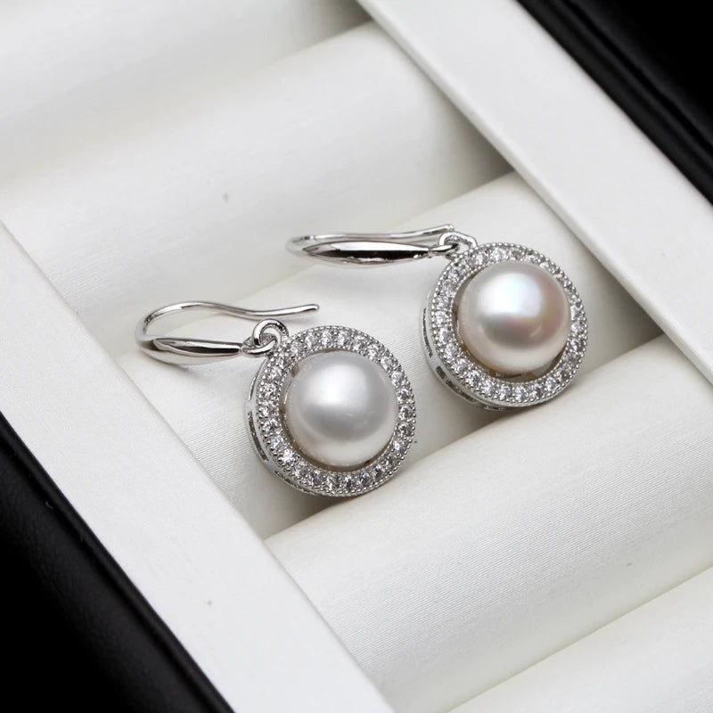 Cultured Natural Freshwater Black Pearl Earrings,925 Sterling Silver Pearl Earrings