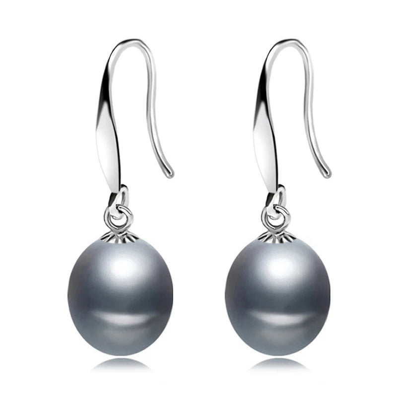 Real Natural Pearl Earrings ,925 Sterling Silver White Freshwater Pearl Drop Earrin