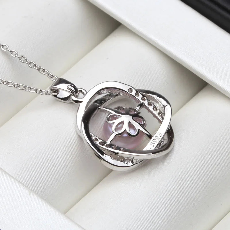 Beautiful 925 Sterling Silver Pendant Natural Freshwater Pearl Necklace