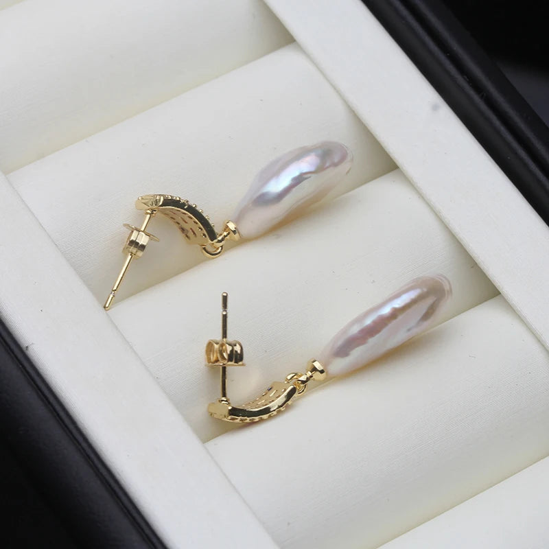 Genuine Natural Freshwater Baroque Pearl Earrings  925 silver Earrings Mother WifeGift