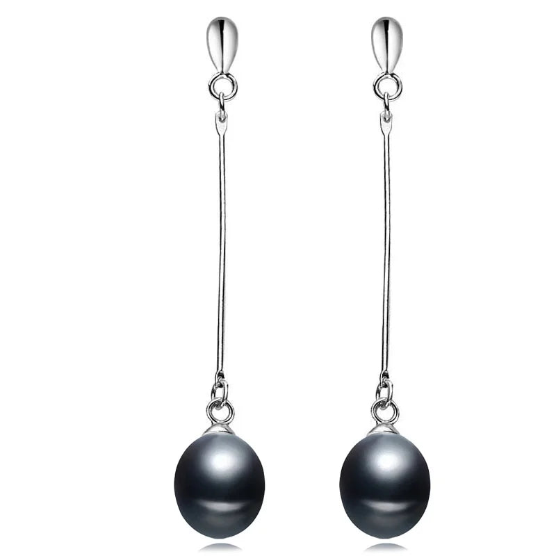 Real 925 Sterling Silver Freshwater Long Pearl Earrings For Women,Natural Pearl Earring Drop