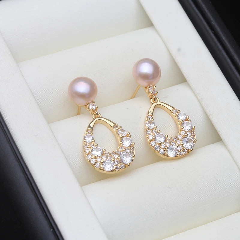 Genuine Freshwater Pearl Drop Earrings For Women,925 Silver Natural Dangle Pearl Earrings