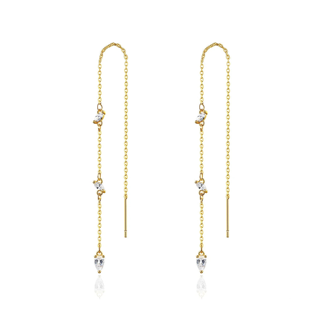 Thin Gold Color Tassel Ear Lines Small Clear Cubic Zircons Long Pendant Earrings for Girl Punk Party Jewelry