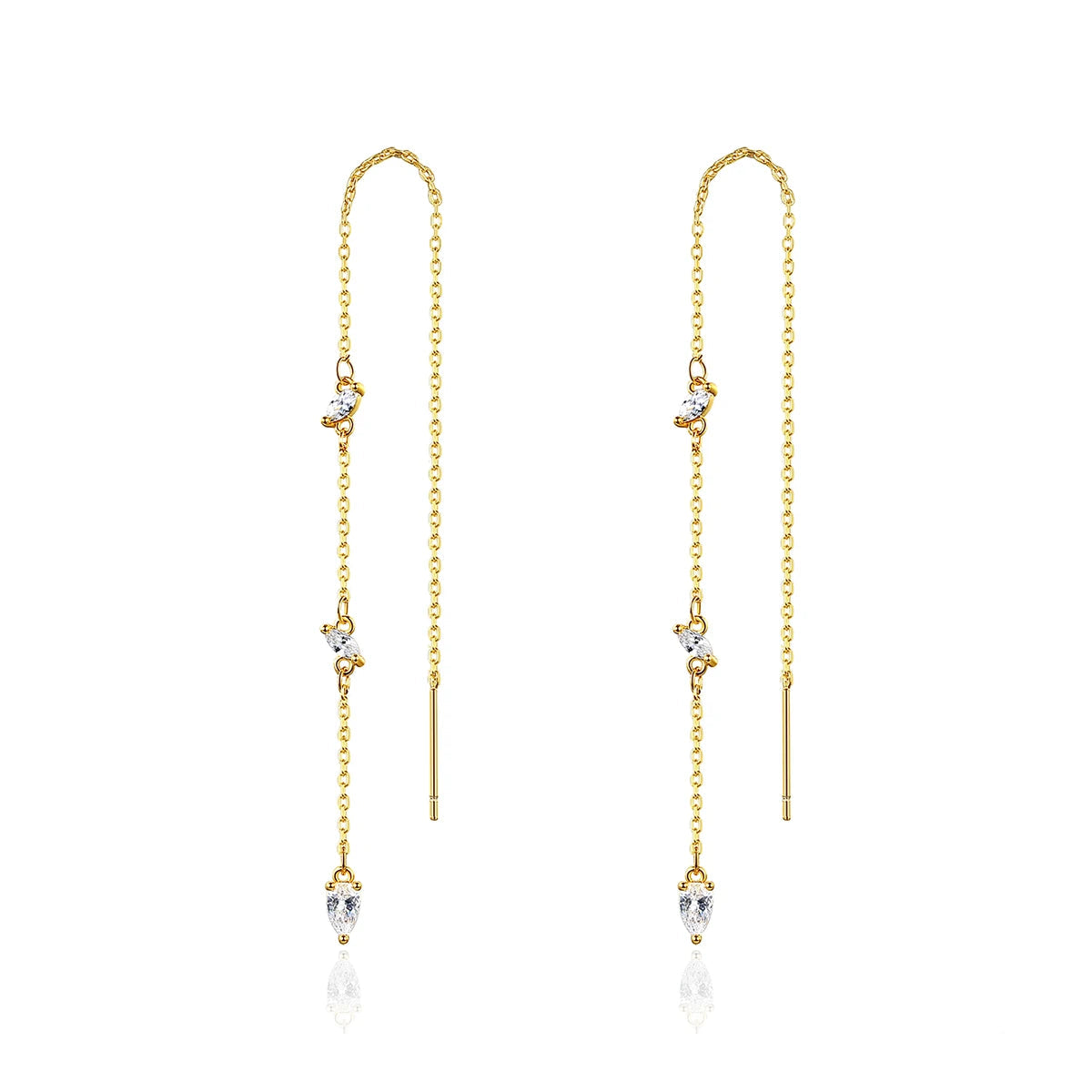 Thin Gold Color Tassel Ear Lines Small Clear Cubic Zircons Long Pendant Earrings for Girl Punk Party Jewelry