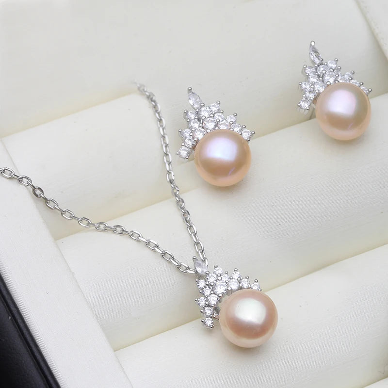 Real Set With Pearl Earrings And Necklace Woman,natural Freshwater 925 Silver Pearl Jewelry Set