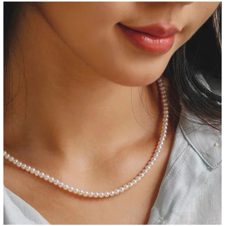 3-4mm Natural Freshwater Round Small Pearl Necklace for Women 925 Silver Lock Top Quality