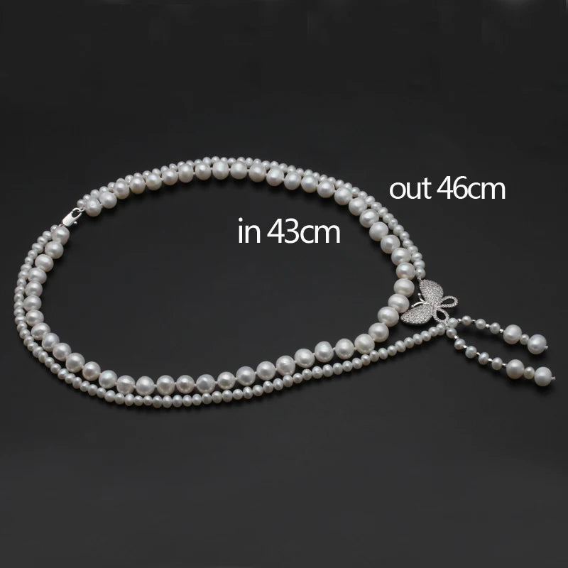 Real Natural Freshwater Double Pearl Necklace For Girls, 925 Silver Pearls of Necklace