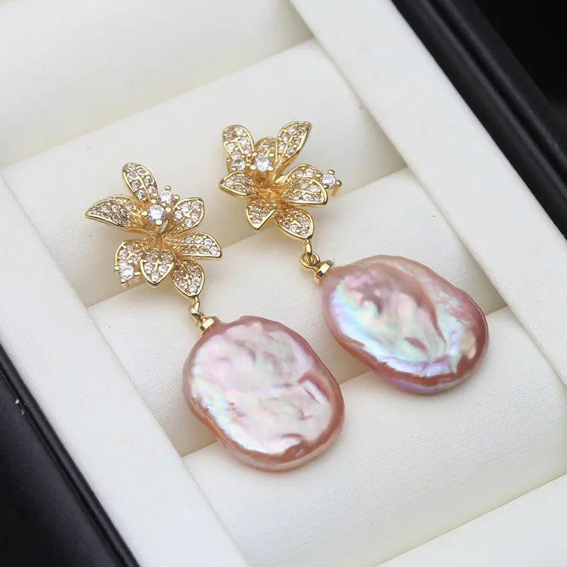 Big Natural Baroque Pearl Earring For Women,Gold Plated Freshwater Pearl Earring