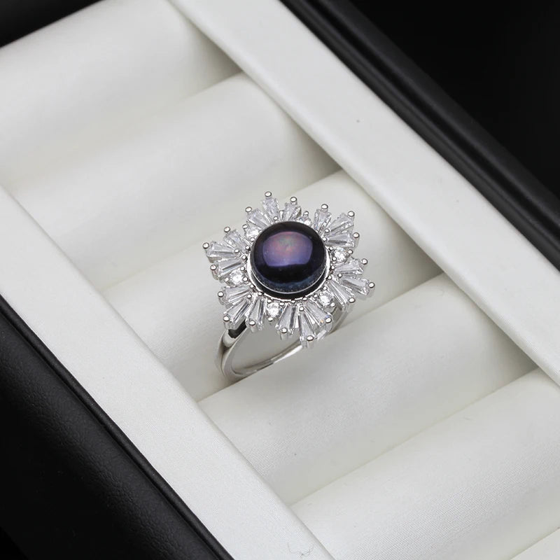 925 Sterling Silver Ring With Pearls Woman,Trend Adjustable Natural Freshwater Pearl Ring