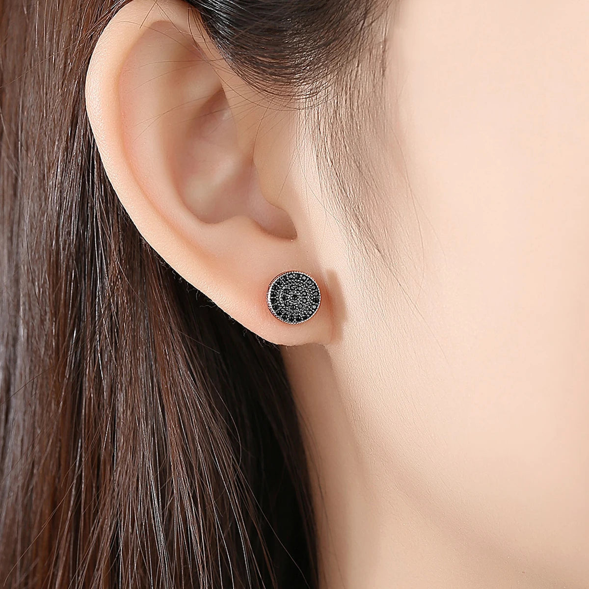 Elegant Small Hip Hop Round Stud Earrings Korean Style AAA Black/White Cubic Zircon Fashion Jewelry for Men/women