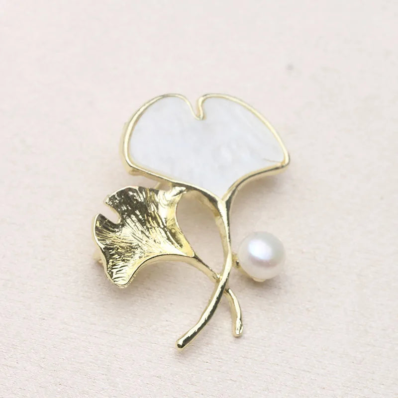 Trendy Natural Freshwater Pearl Brooches For Women,Leaf White Pearl Brooch