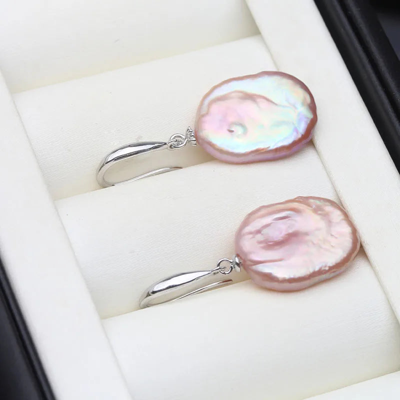Big Natural Baroque Pearl Earrings Women,925 Silver Freshwater Pearl Dangle Earring