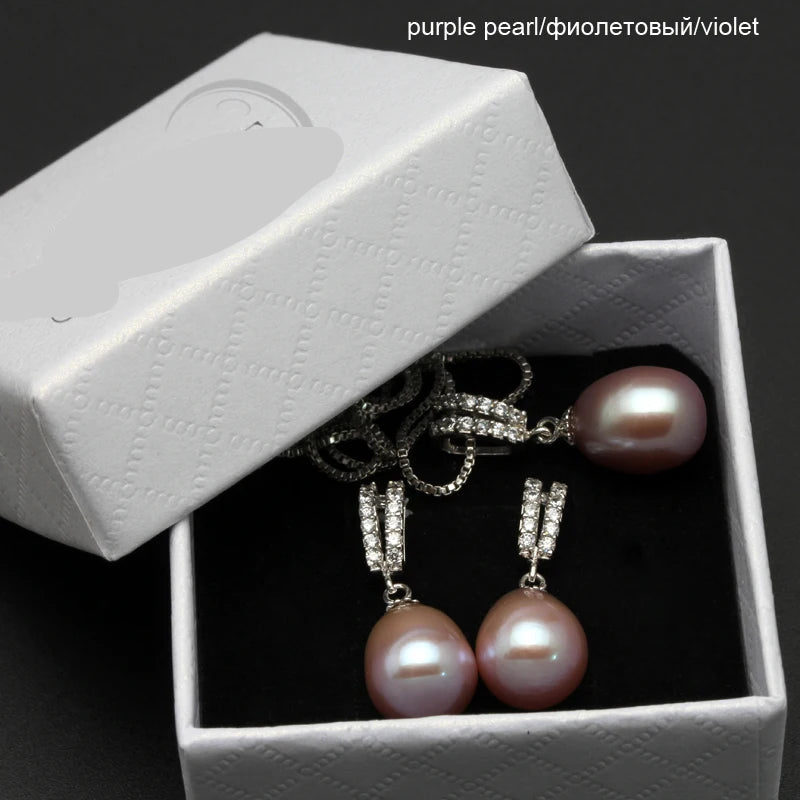 Genuine Natural Pearl Necklace And Earrings Set 925 Silver