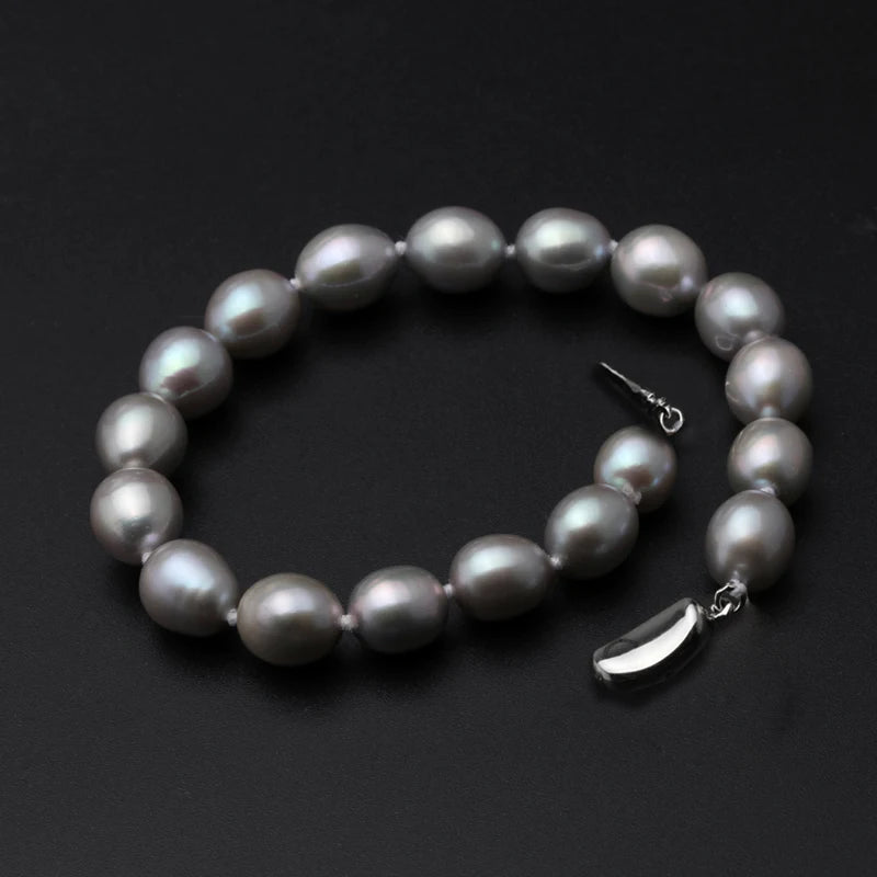 Vintage Freshwater Thread For Pearl Bracelet Silver 925,Grey Natural Pearl Jewelry Bracele
