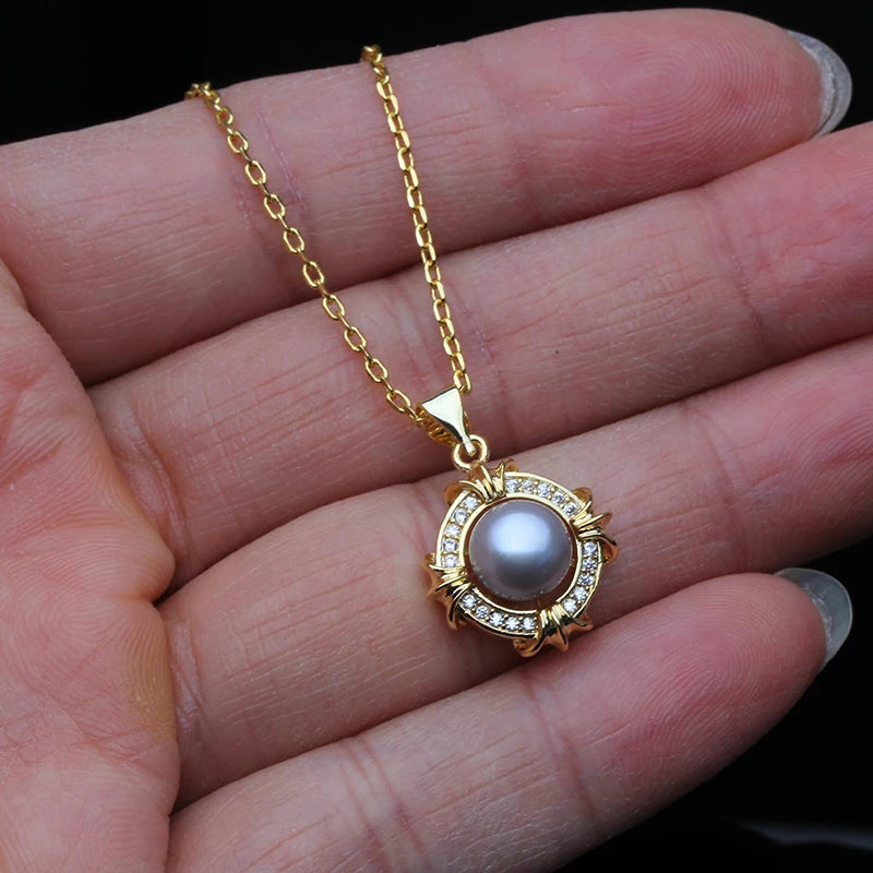 Freshwater Pearl Pendant Gold Plated For Women,Wedding White Pearl Necklace