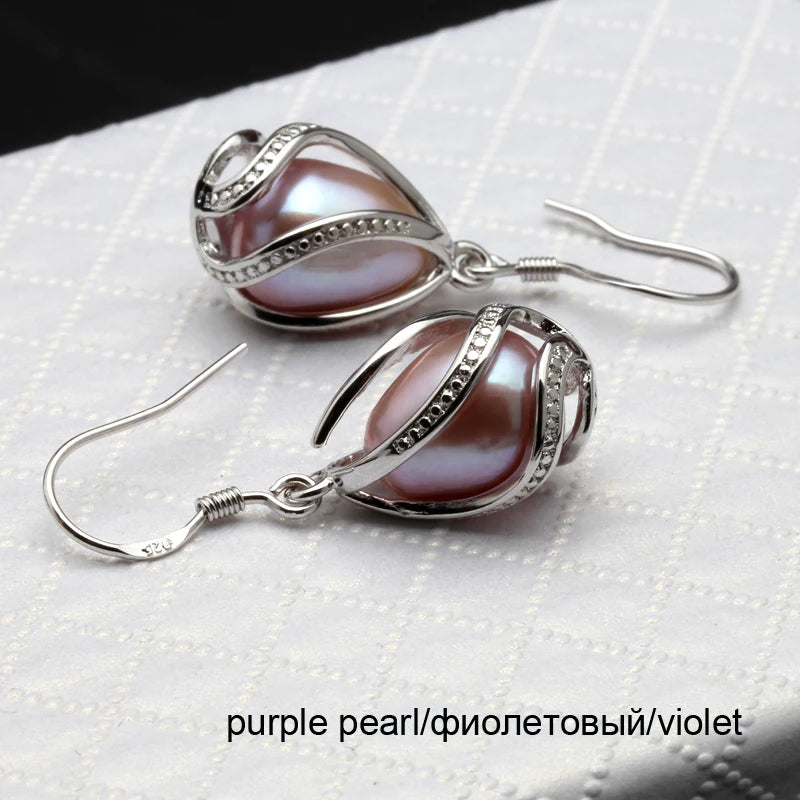 Pearl Earrings  Cute Real 925 Sterling Silver Natural Freshwater