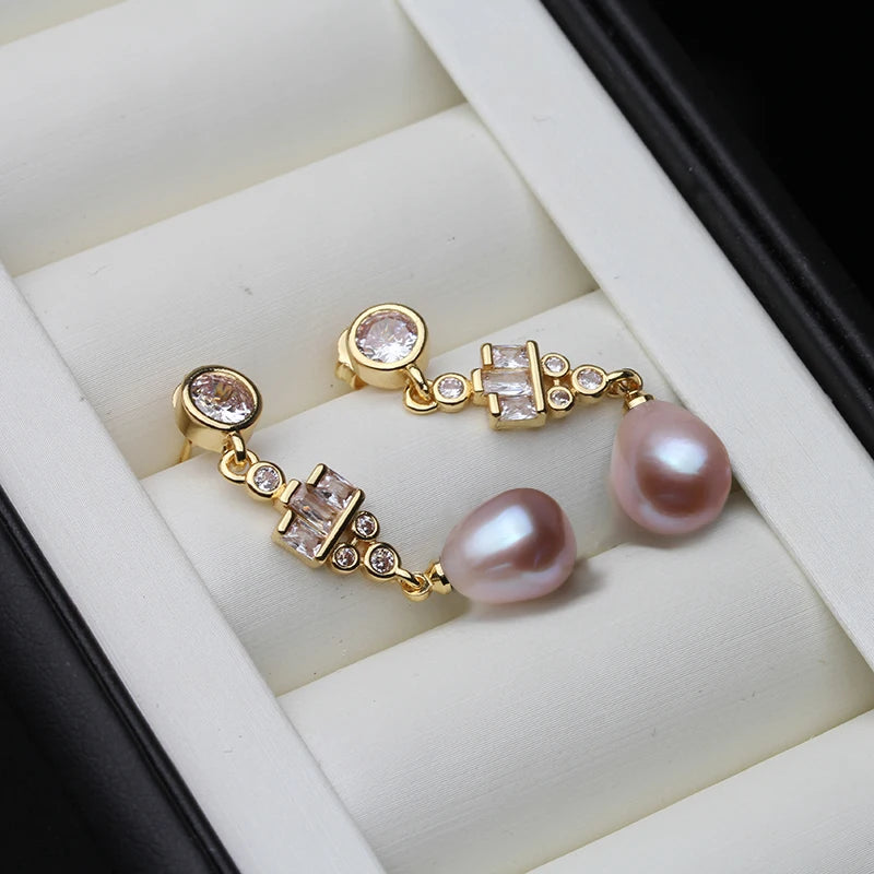Real Natural Freshwater White Pearl Drop Earrings,Gold Plated Earrings with Natural Pearls