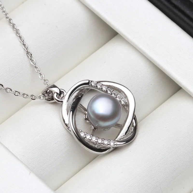 Beautiful 925 Sterling Silver Pendant Natural Freshwater Pearl Necklace