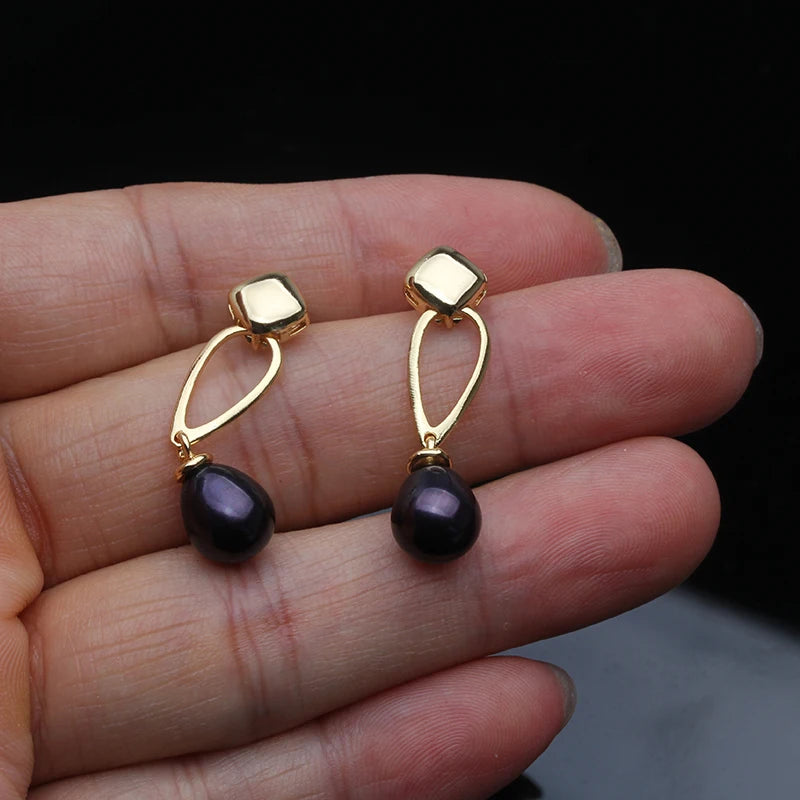 Genuine Black Pearl Earrings Cultured Natural Freshwater Earrings
