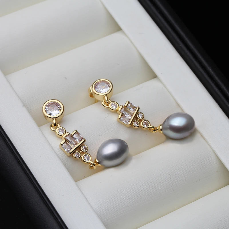 Real Natural Freshwater White Pearl Drop Earrings,Gold Plated Earrings with Natural Pearls