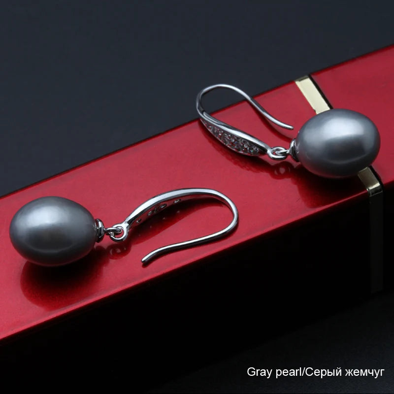 Real Grey Freshwater Pearl Earrings 925 Silver Pearl Drop Earring