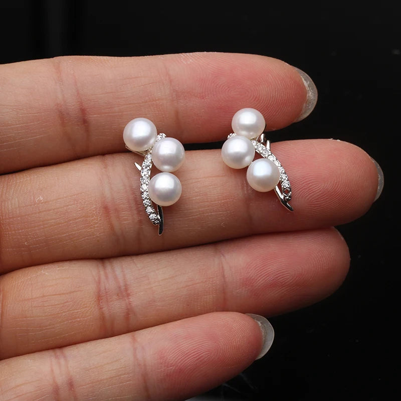 Real Natural Freshwater Pearl Earring925 Sterling Silver Stud Earrings Pearl Fine Jewelry