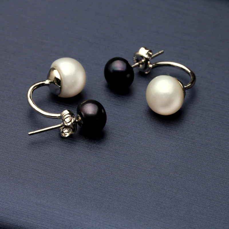 Real Natural Double Black Pearl Earrings 925 Sterling Silver Freshwater Stud Earrings With Pearls