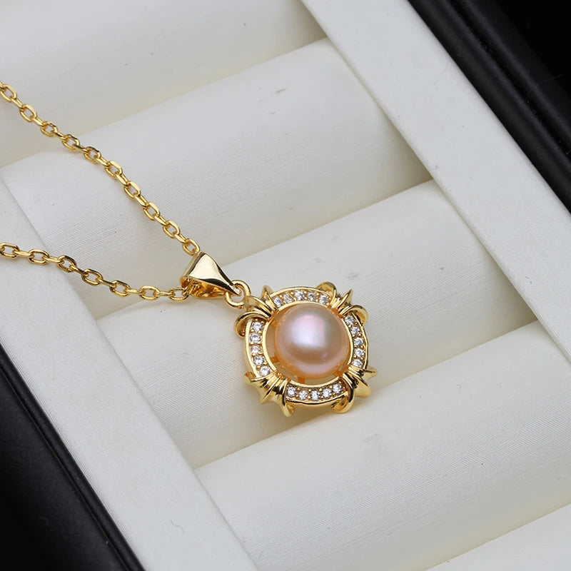 Freshwater Pearl Pendant Gold Plated For Women,Wedding White Pearl Necklace