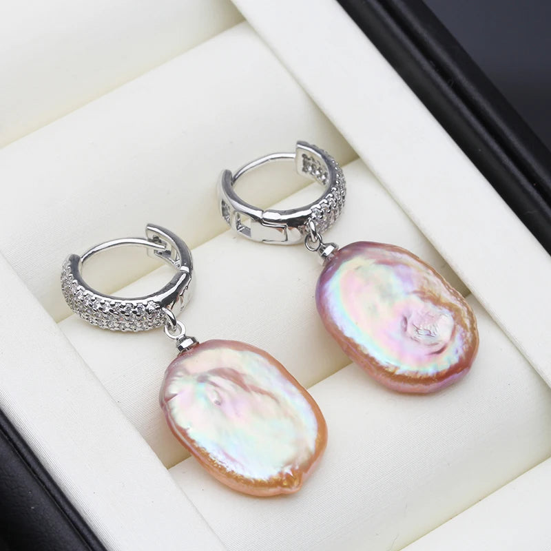 Trendy Natural Freshwater Big Baroque Pearl Earrings For Wemen,925 Silver Pearl Earring