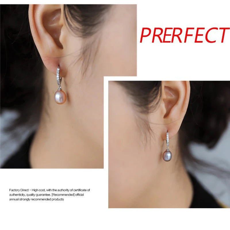 Natural Freshwater Grey Pearl Hoop Earrings Women,Bridal Silver 925 Pearl Earring