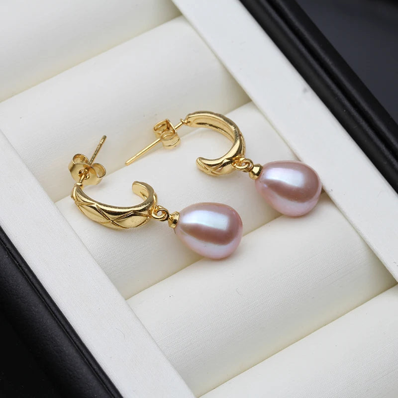 Genuine White Freshwater Jewlery Pearl Earrings Woman,Trendy Gold Plated Earring with Natural Pearls