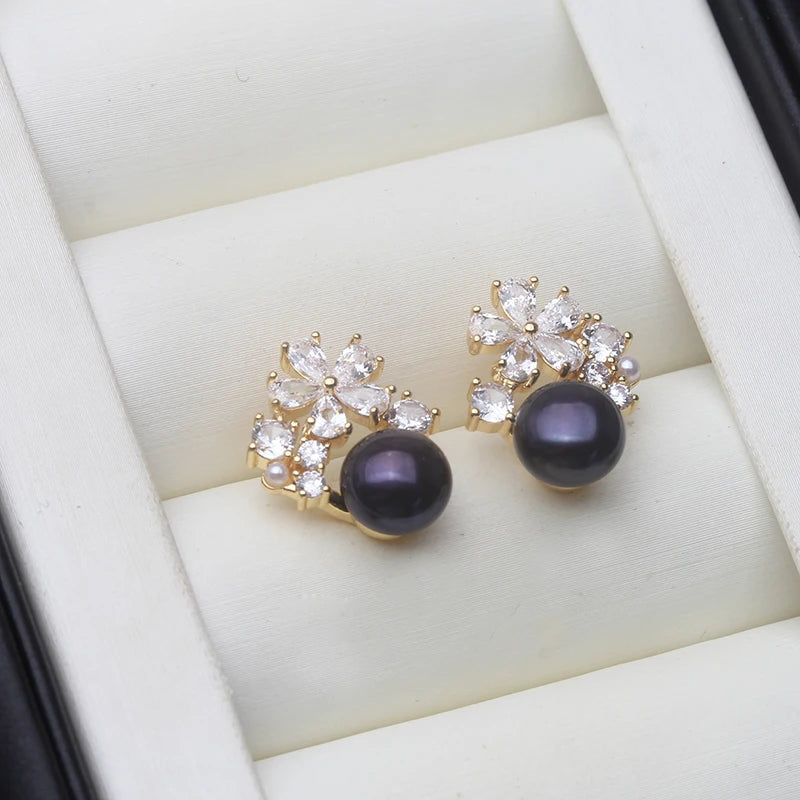 Real Freshwater Earrings with natural pearls,White Natural Pearl Earrings Jewelry