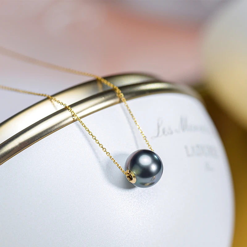 Real 18K Gold Seawater Tahitian Pearl Pendant For Women,Luxury Black Pearl Gold Pendant